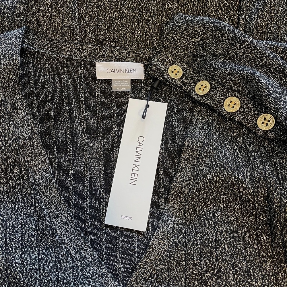 NWT Calvin Klein Black/Metallic Gold Knit Dress - Picture 8 of 10